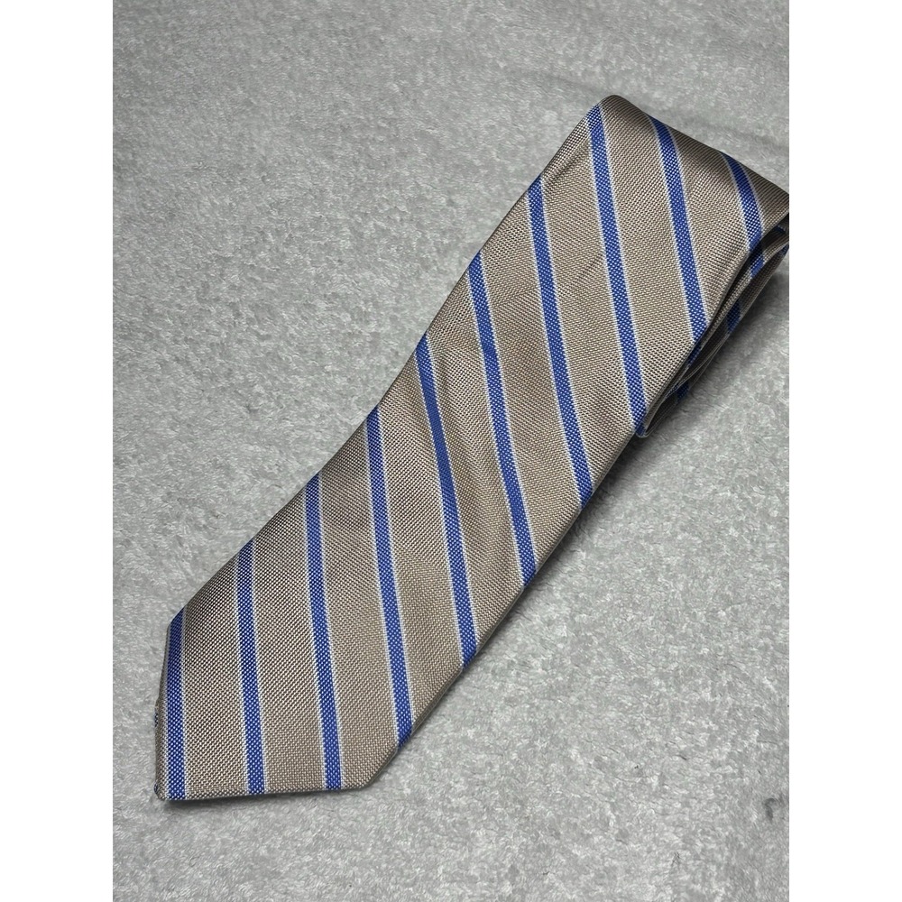 Tommy Hilfiger Men's Silk-Blend Striped Tie – Tan & Blue (NWT, MSRP $69.50)